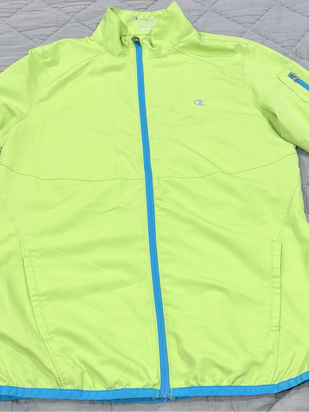 Champion Neon Lime Rain/Wind Jacket with Blue Trim